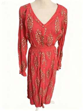 NWT Jovie Coral Rayon Floral Button Front Medi Dress **